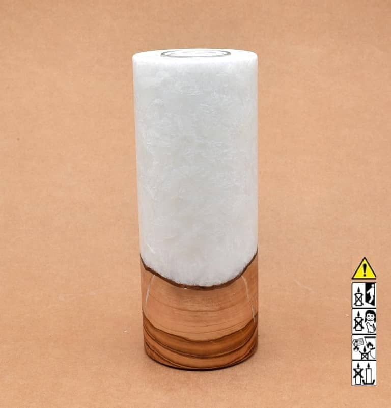 Kerze mit Holz Unikat Rund 80 x 200 mm mit Teelicht Nr.: 19