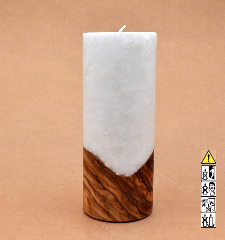 Kerze mit Holz Unikat Rund 80 x 200 mm mit Teelicht Nr.: 19