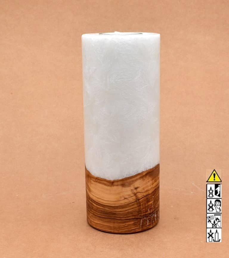 Kerze mit Holz Unikat Rund 80 x 200 mm mit Teelicht Nr.: 19