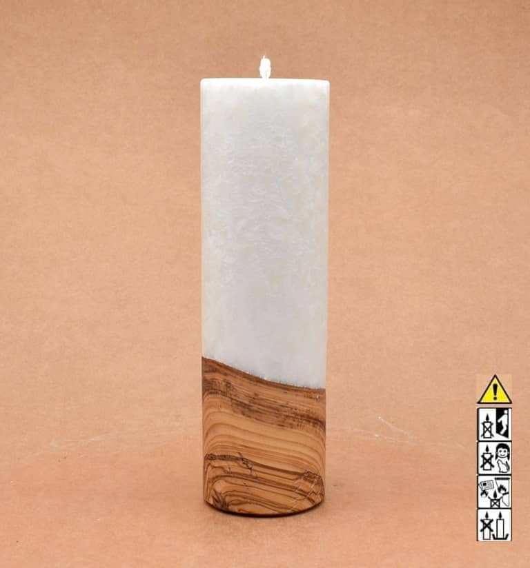 Liebliche Kerze mit Holz Unikat Rund 60 x 200 mm mit Docht Nr.: 1