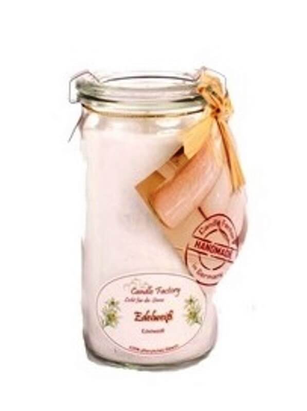 Candle Factory Hochwertige Duftkerze im Weck Glas aus Stearinwachs mit dem Duft Edelweiß Mini Jumbo von Candle Factory