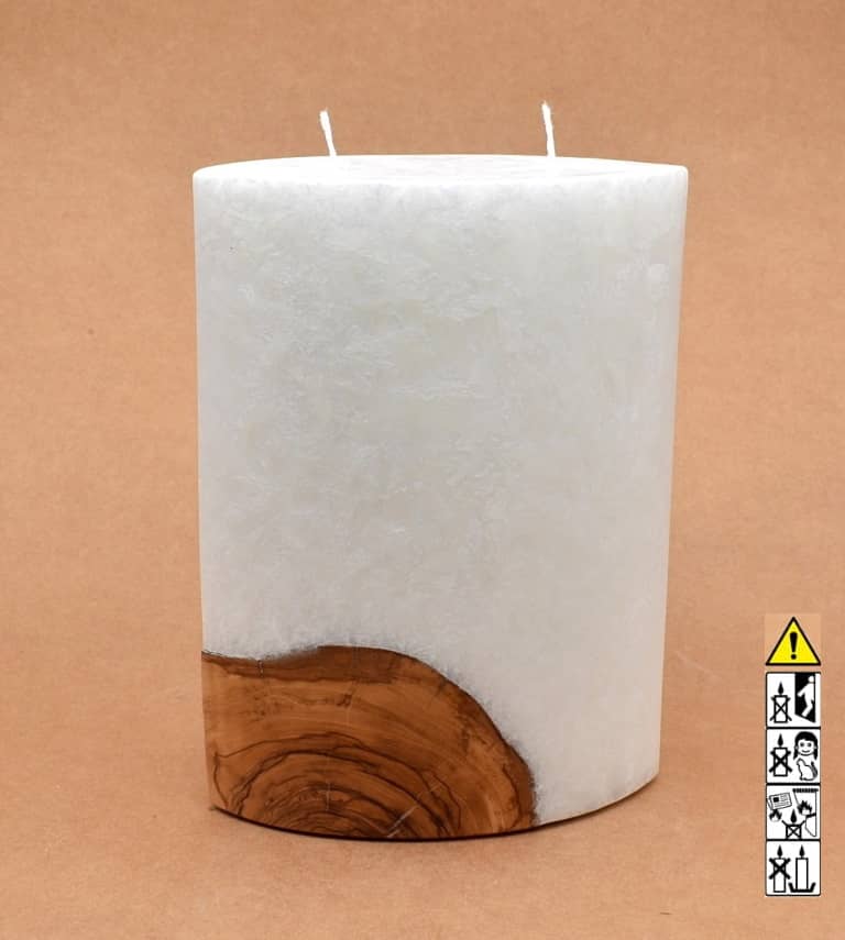 Kerze mit Holz Oval Kanten spitz 210 x 140 x 80 mm 2 x Docht. Nr.: 1