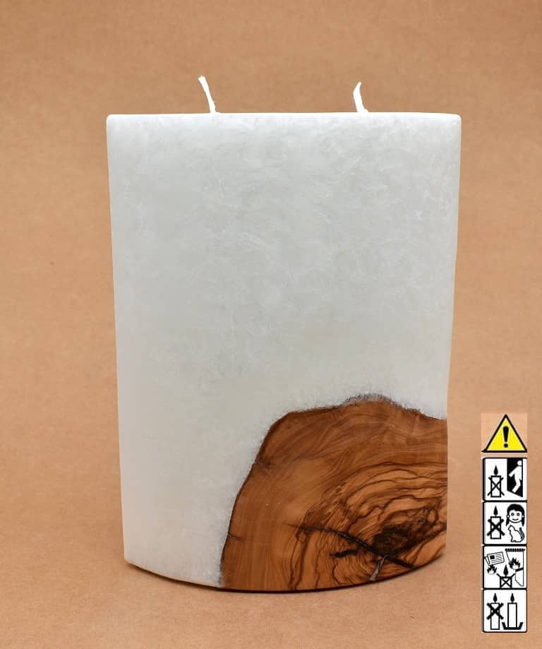 Kerze mit Holz Oval Kanten spitz 210 x 140 x 80 mm 2 x Docht. Nr.: 1
