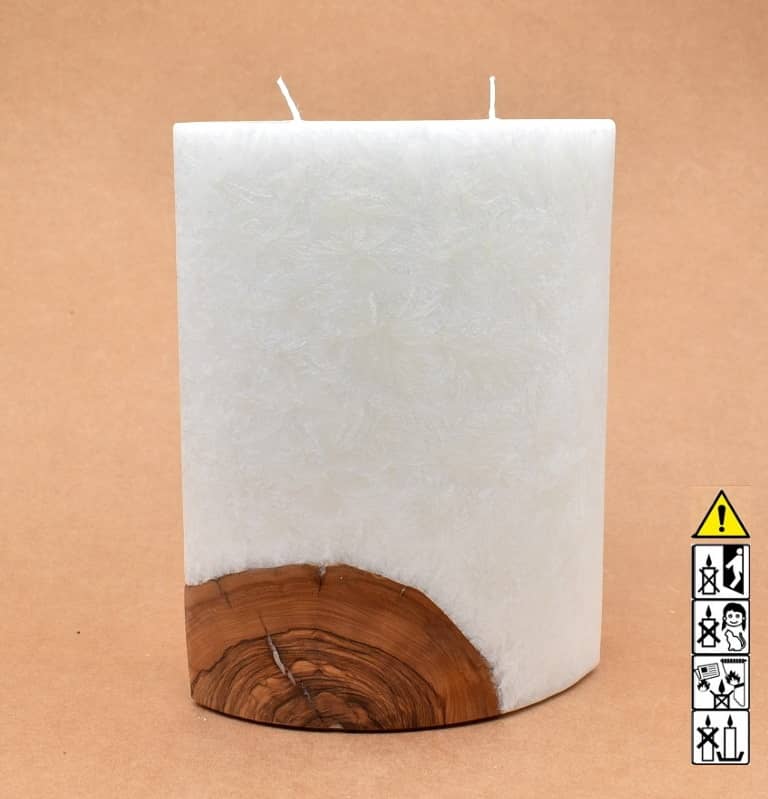 Kerze mit Holz Oval Kanten spitz 210 x 140 x 80 mm 2 x Docht. Nr.: 1