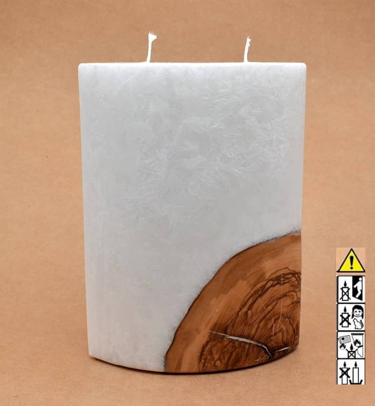 Kerze mit Holz Oval Kanten spitz 210 x 140 x 80 mm 2 x Docht. Nr.: 1