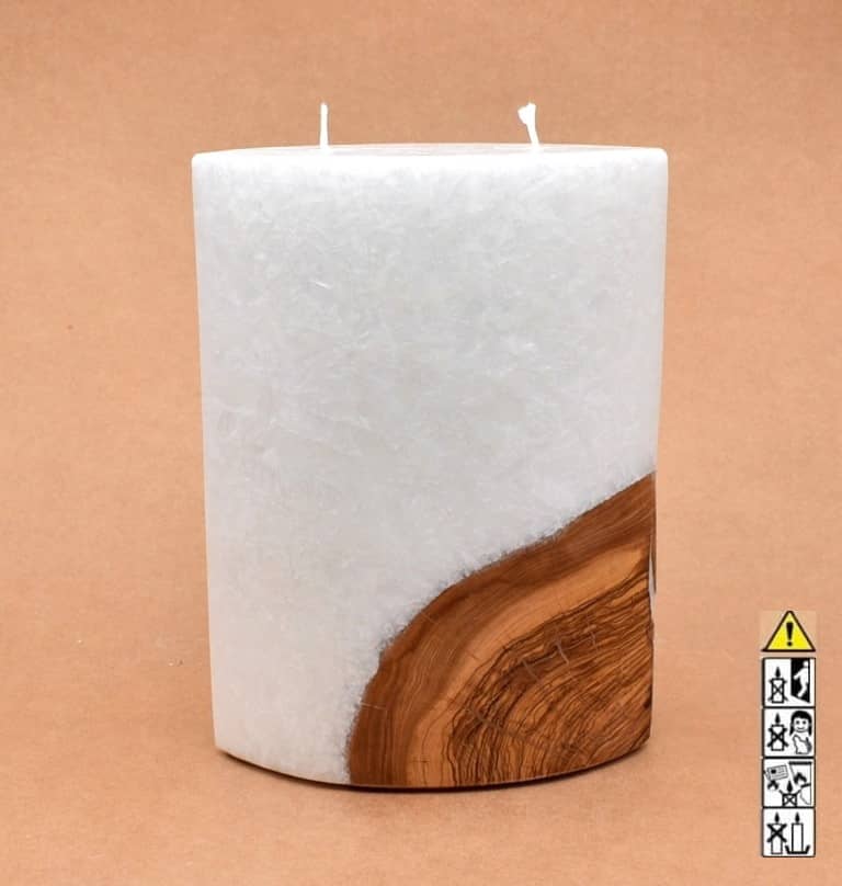 Kerze mit Holz Oval Kanten spitz 210 x 140 x 80 mm 2 x Docht. Nr.: 1