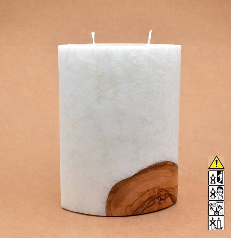 Kerze mit Holz Oval Kanten spitz 210 x 140 x 80 mm 2 x Docht. Nr.: 1