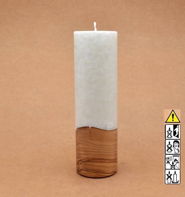 Liebliche Kerze mit Holz Unikat Rund 60 x 200 mm mit Docht Nr.: 3