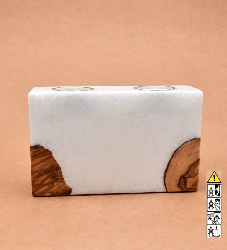 Kerze mit Holz Unikat Quader 60 x 200 x 120 mm 2 x Teelicht Nr 5