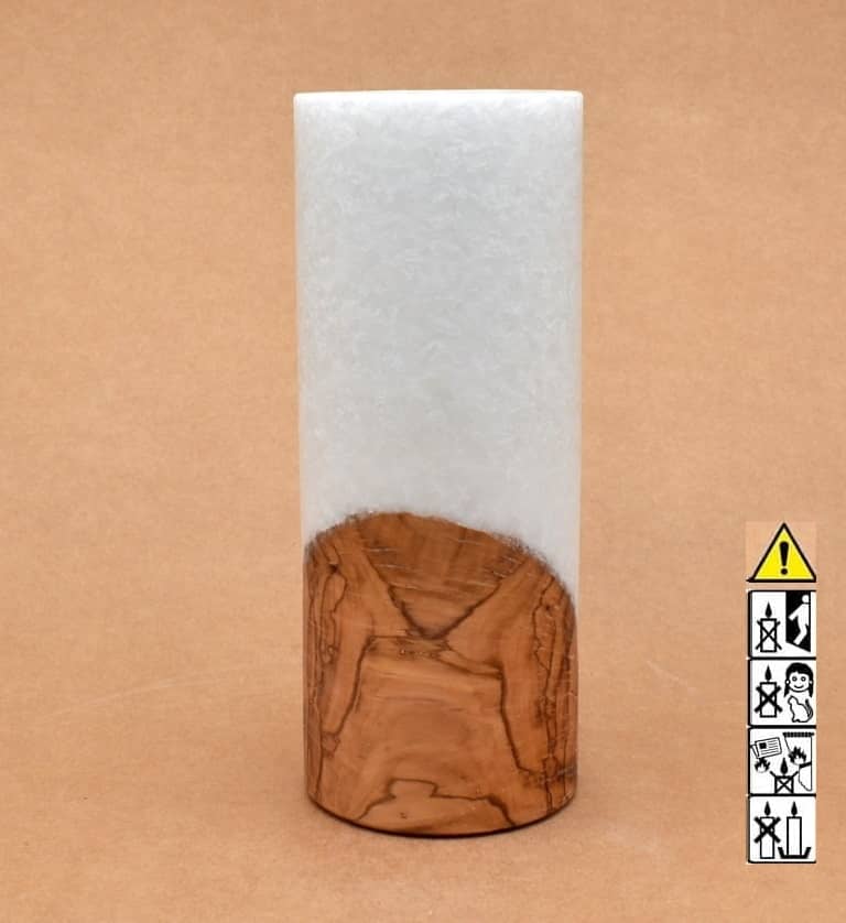 Kerze 80x200mm mit Holzelement, Individuelle, persönliche Hochzeitskerze  Holzkerze, Rund Stearinoptik, Hochzeitskerze mit Teelicht im Kerzen online Shop für Hochzeiten bestellen, günstig kaufen.
