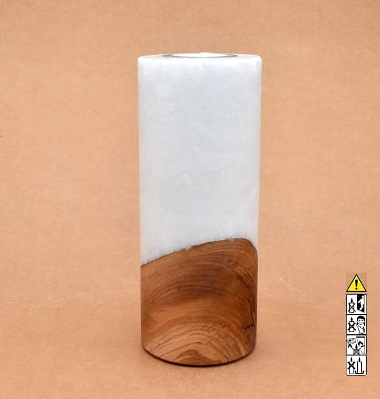 Kerze 80x200mm mit Holzelement, Individuelle, persönliche Hochzeitskerze  Holzkerze, Rund Stearinoptik, Hochzeitskerze mit Teelicht im Kerzen online Shop für Hochzeiten bestellen, günstig kaufen.
