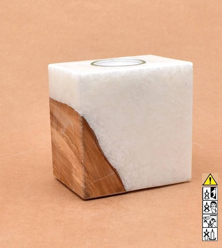 Kerze mit Holzeinsatz mit einem Teelicht, Quader 70x100x100mm jede Kerze ein unikat