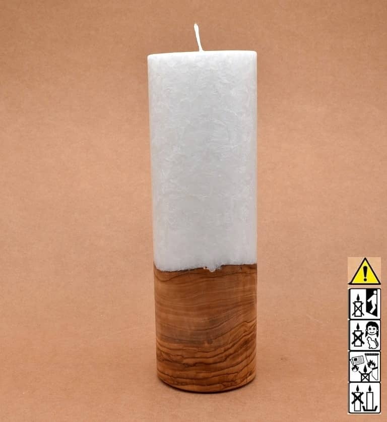 Kerze mit Holz Unikat Rund 80 x 250 mm mit Docht Nr.: 7