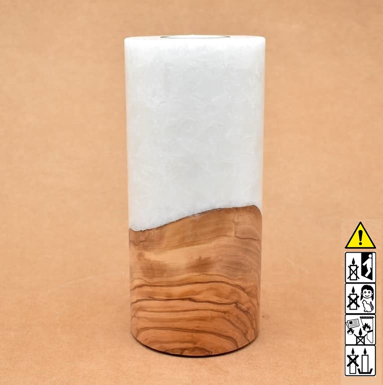 Kerze mit Holz Unikat Rund 90 x 200 mm Nr.5. Jetzt in unserem Geschenke Onlineshop kaufen.