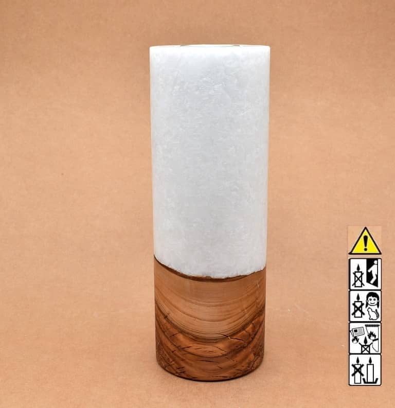 Kerze mit Holz Unikat Rund 90 x 250 mm mit Teelicht Nr.: 10