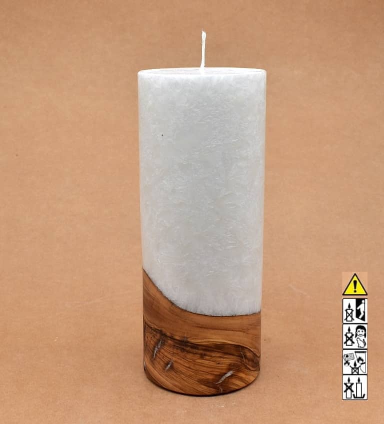 Kerze mit Holz Unikat Rund 80 x 200 mm mit Docht Nr.: 14