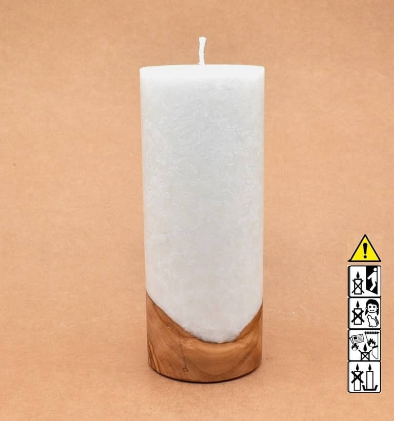 Kerze mit Holz Unikat Rund 80 x 200 mm mit Docht Nr.: 14