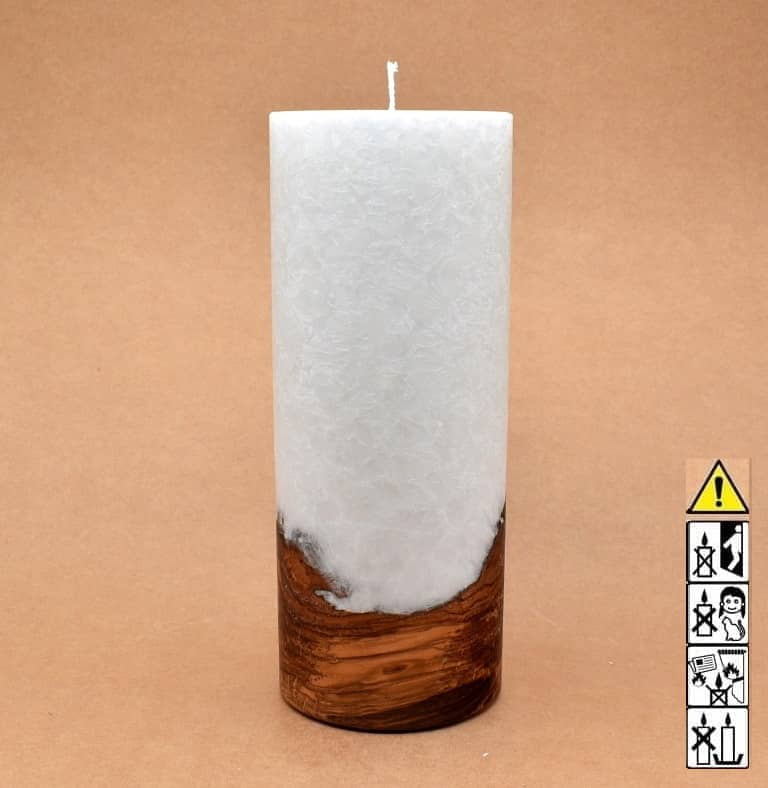 Kerze 100x250mm mit Holzelement, Individuelle, persönliche Hochzeitskerze  Holzkerze, Rund Stearinoptik, Hochzeitskerze mit Teelicht im Kerzen online Shop für Hochzeiten bestellen, günstig kaufen.