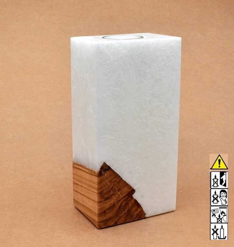 Kerze mit Holzeinsatz mit einem Teelicht ,Quader groß, 70x100x200mm unikat