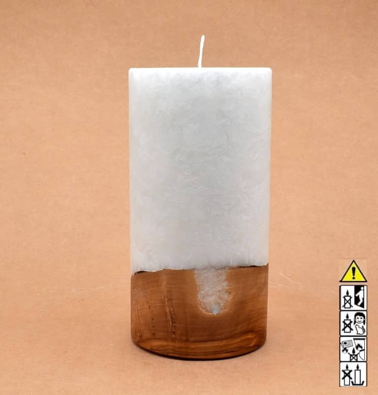 Kerze mit Holzelement, Individuelle, persönliche Hochzeitskerze  Holzkerze, Rund Stearinoptik, Hochzeitskerze mit Teelicht im Kerzen online Shop für Hochzeiten bestellen, günstig kaufen.