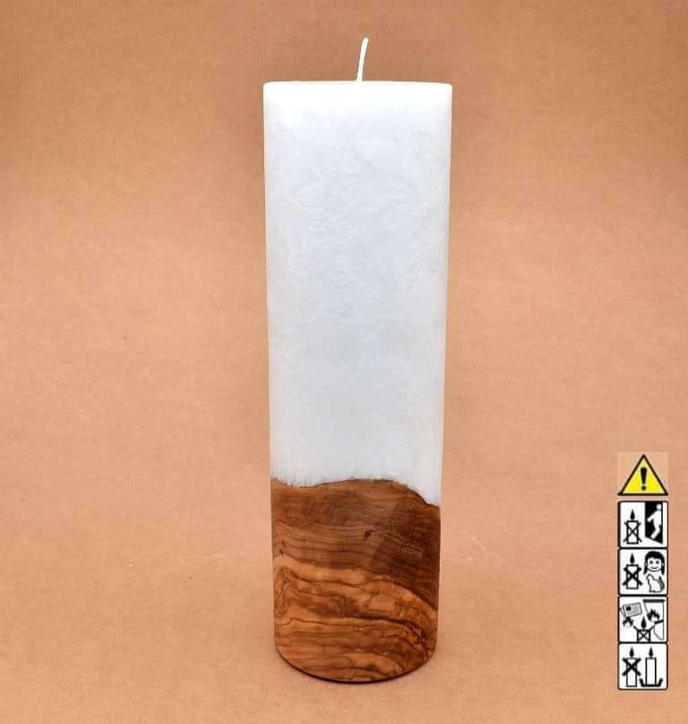 Kerze mit Holzelement, Individuelle, persönliche Hochzeitskerze  Holzkerze, Rund Stearinoptik, Hochzeitskerze mit Teelicht im Kerzen online Shop für Hochzeiten bestellen, günstig kaufen.