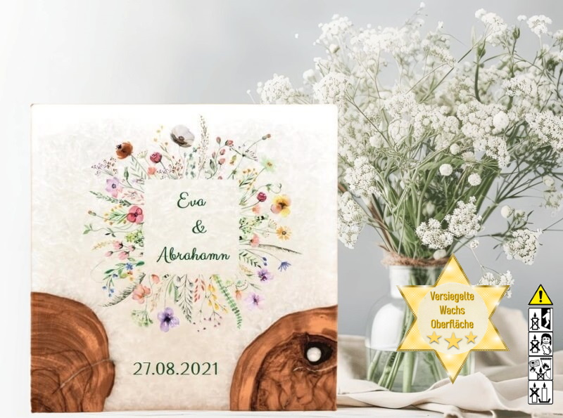 "Blumen Rahmen" Hochzeitskerze mit 2 Holzelementen und 2 Teelichter 20 x 20 cm "Blumen Rahmen" Hochzeitskerze mit 2 Holzelementen und 2 Teelichter 20 x 20 cm