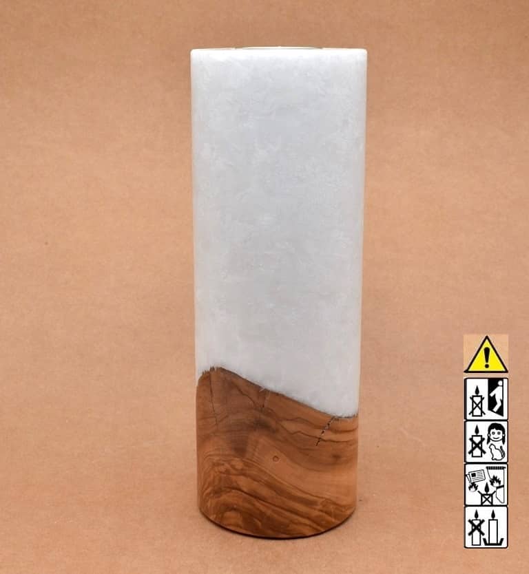 Kerze mit Holz Unikat Rund 90 x 250 mm mit Teelicht Nr.: 3