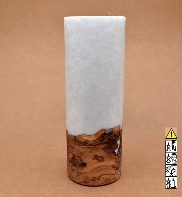 Kerze mit Holz Unikat Rund 90 x 250 mm mit Teelicht Nr.: 3