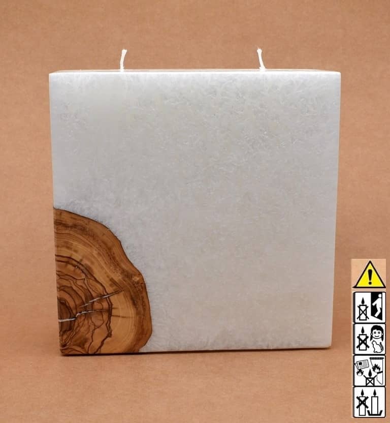 Kerze mit 1 x Holz Unikat Quader 70 x 200 x 200 mm 2 x Docht Nr.: 3